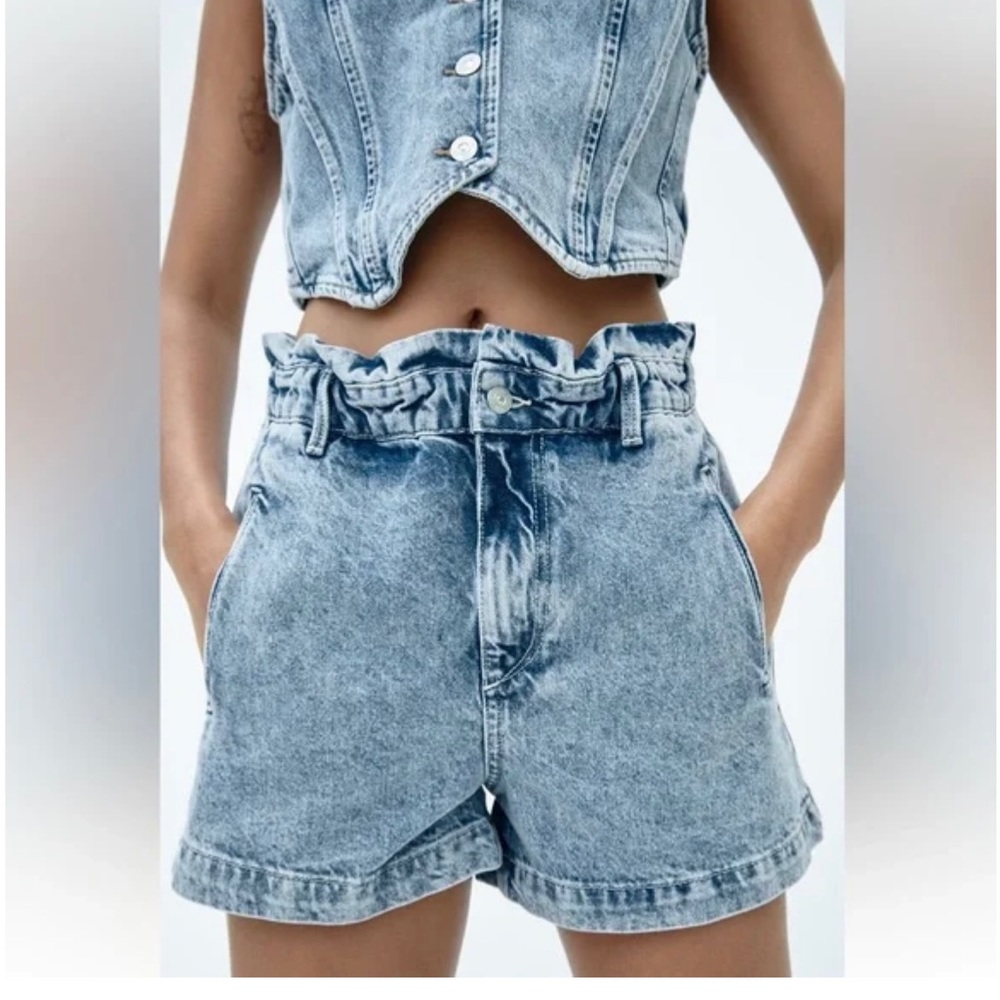 Zara elastic paper bag shorts sz 4 - Picture 4 of 10